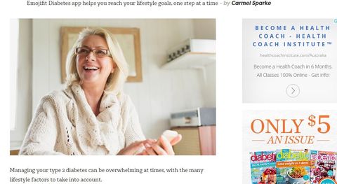 woman using mobile phone to depict emojifit Diabetes featured in Diabetic Living